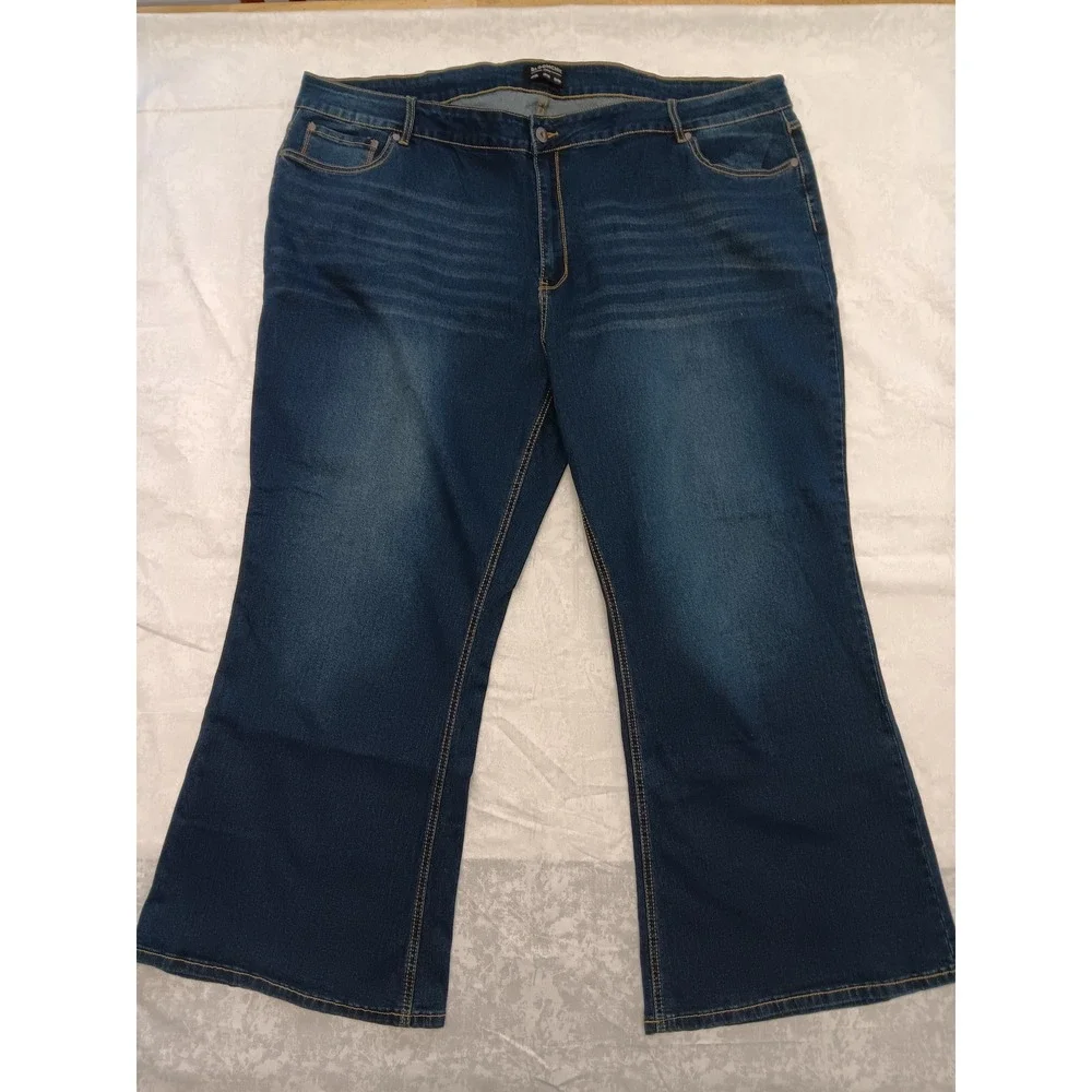 Bloomchic Womens Plus Size 28 Dark Wash Flare Leg Stretch Denim Jeans High Rise - Picture 1 of 15
